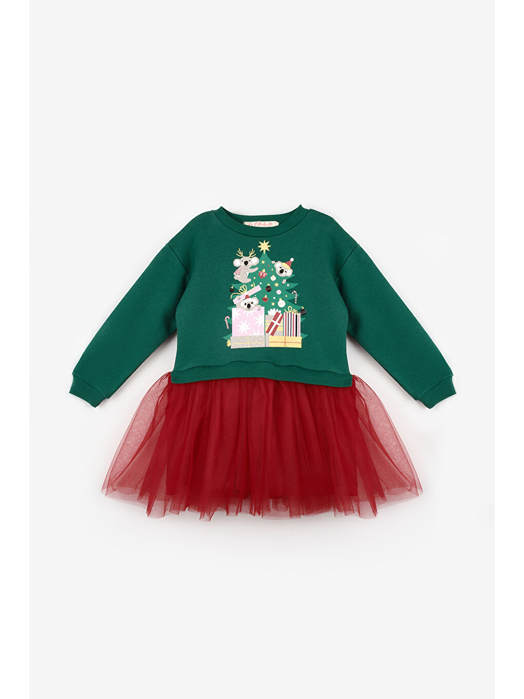Yeşil  Koala Baskılı Kız Çocuk Yılbaşı Elbise - Renata