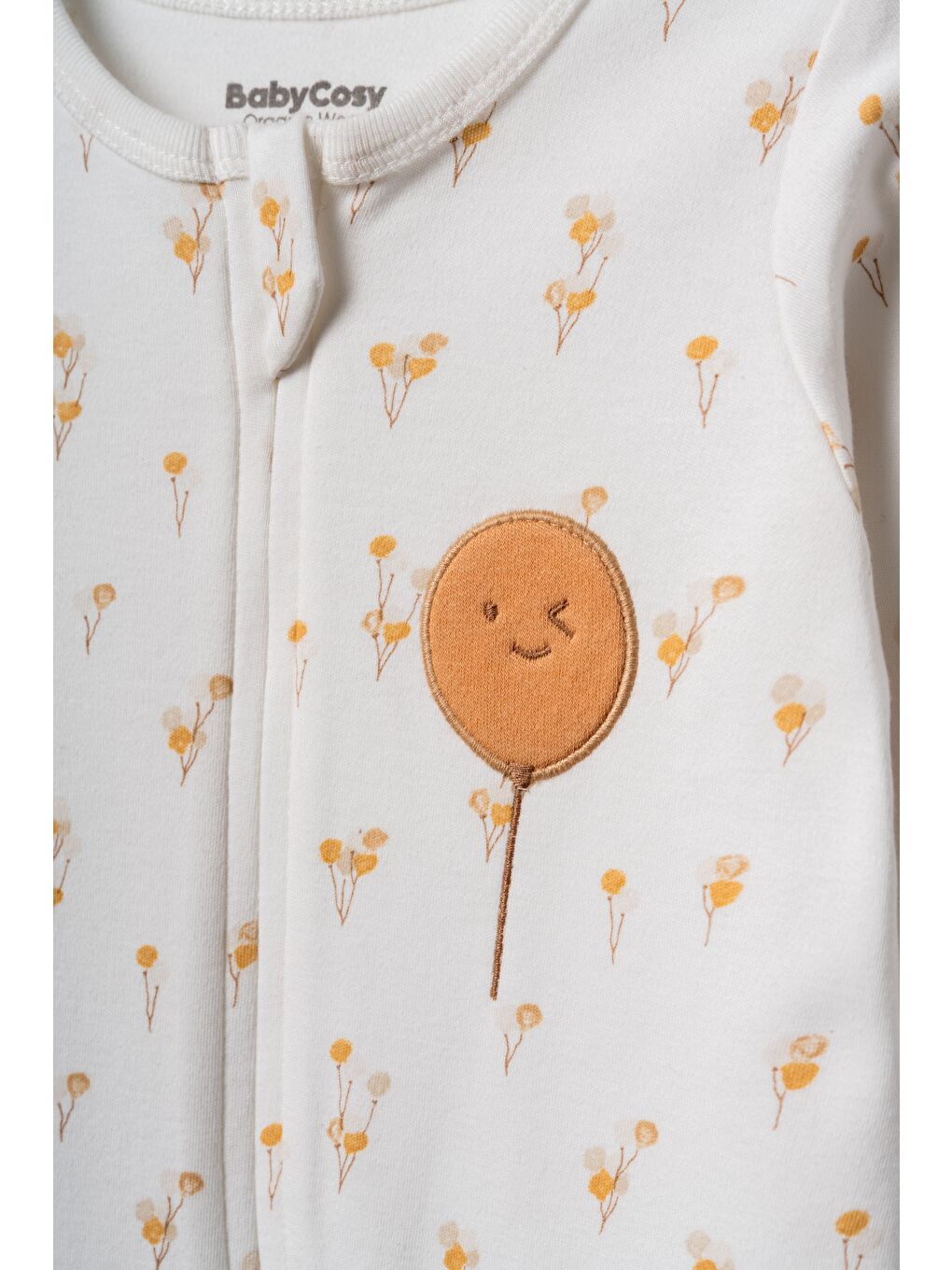 Karışık Unisex Bebek Pamuklu Ekru Uzun Kollu Tulum - Balon Desenli-1