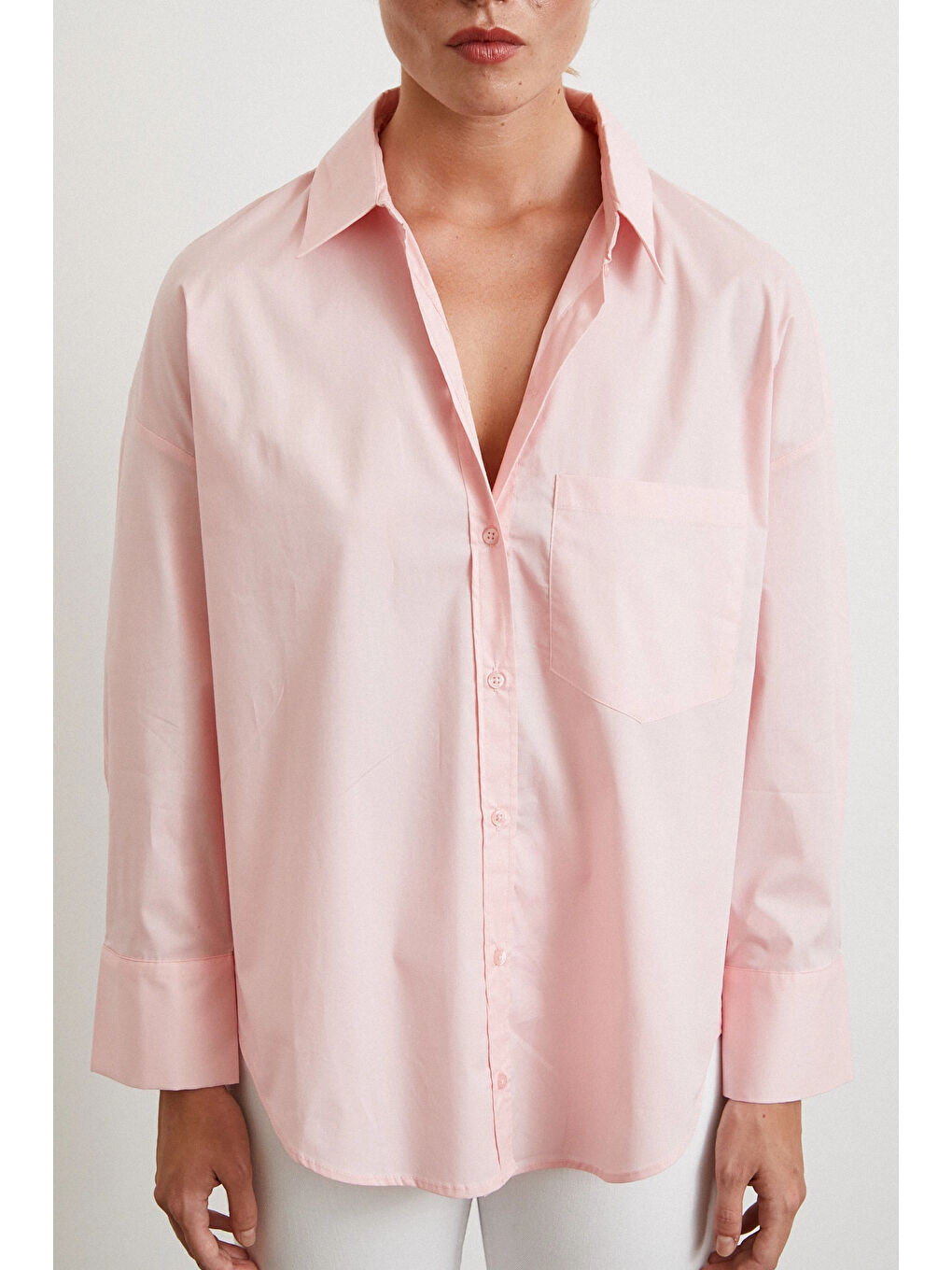 Pamuklu Klasik Gömlek Pembe-3