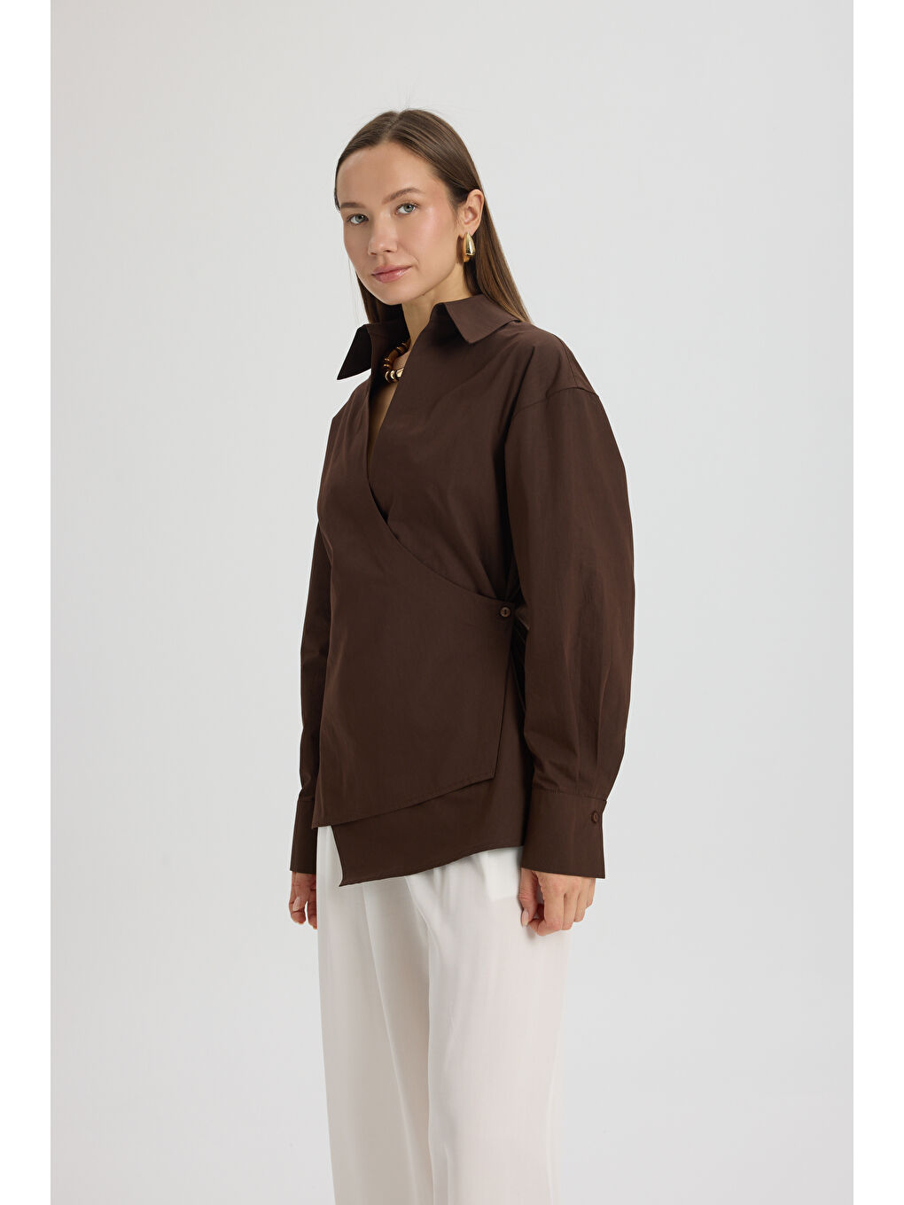 Kahverengi Bran Üçgen Kesim Kahve Gömlek-2