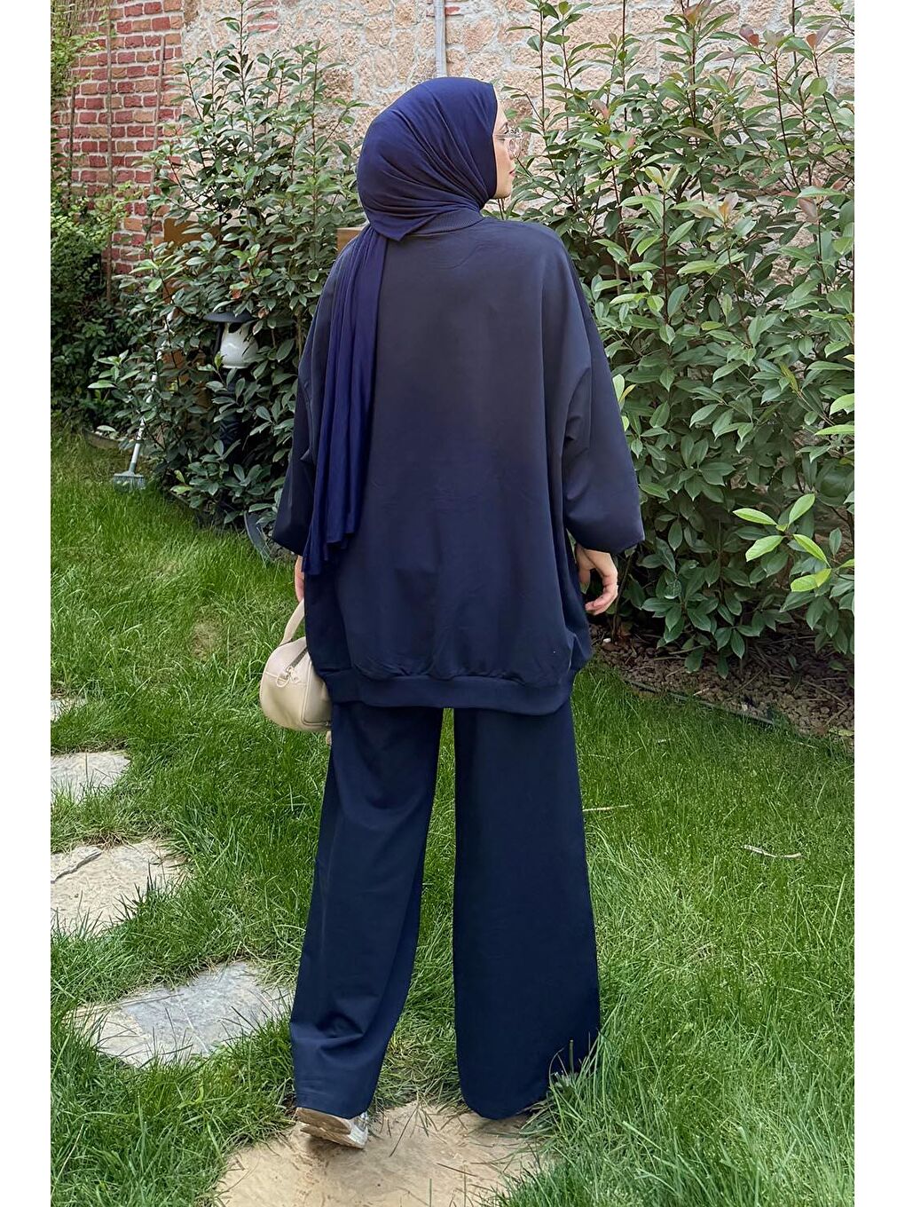 Kapüşonlu Pantolonlu İkili Tesettür Takım Koyu Lacivert-3