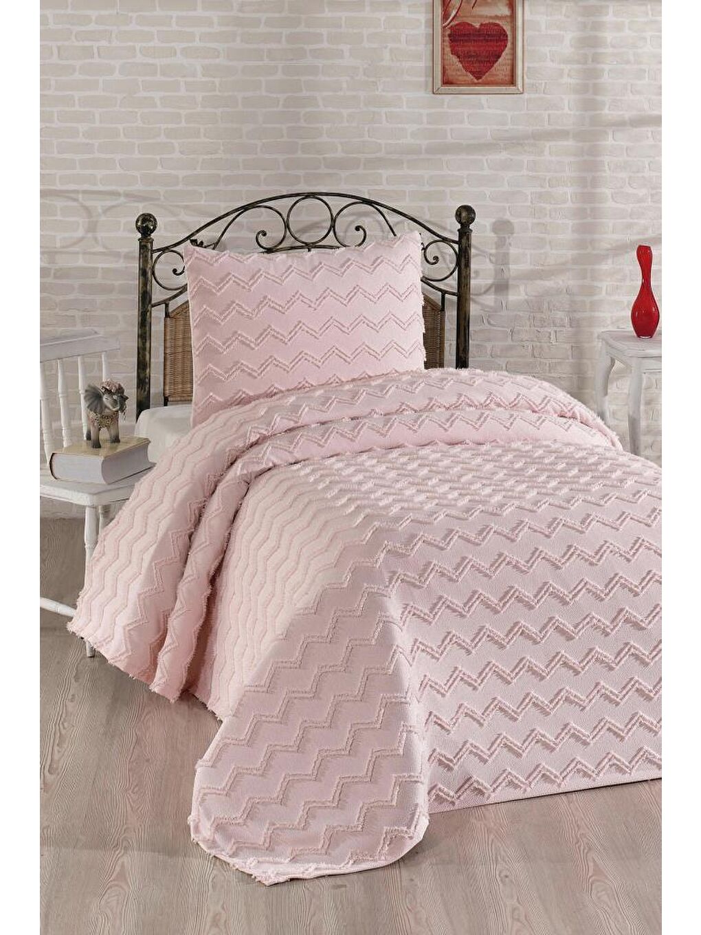 Karışık Lumpa 2 Parça Tek Kişilik Pike Takımı Pudra