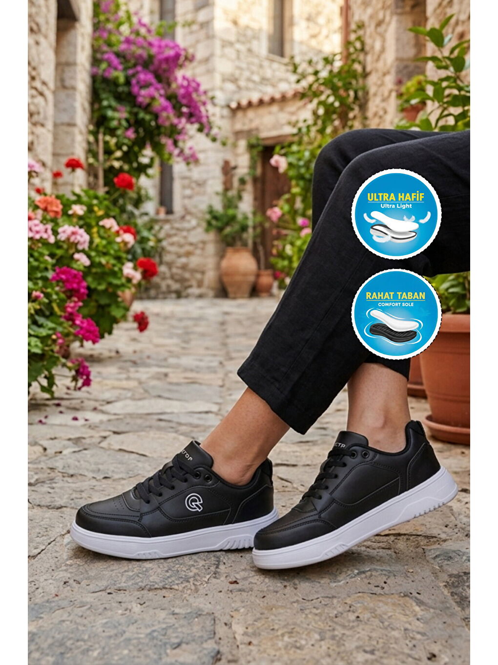 Siyah Beyaz Bağcıklı Hafif Esnek Unisex Günlük Ayakkabı BST-2081 G-2