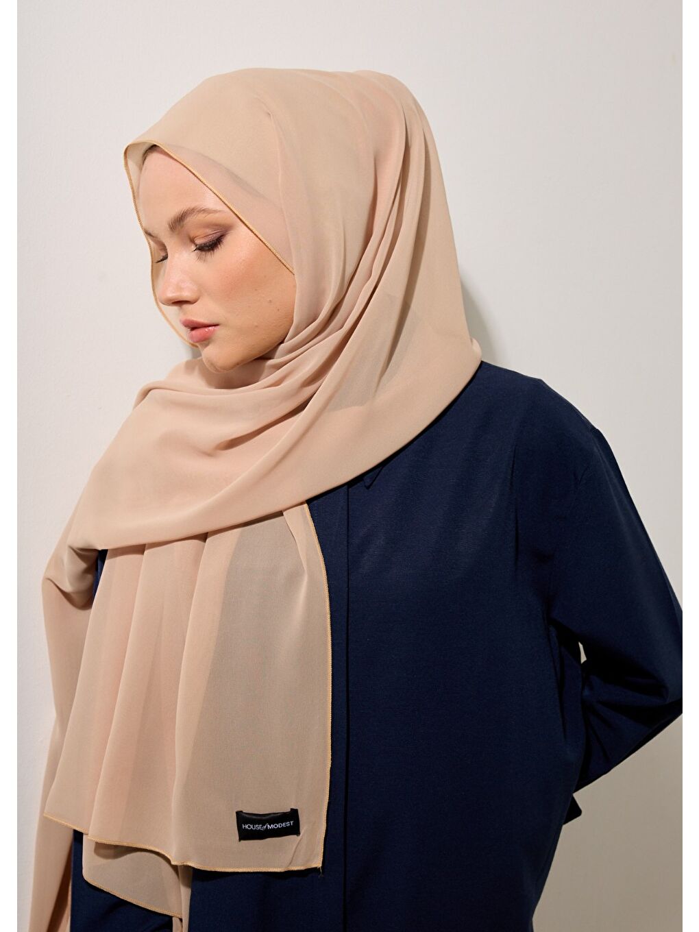 Tesettür Şal - Şifon - Bej-4