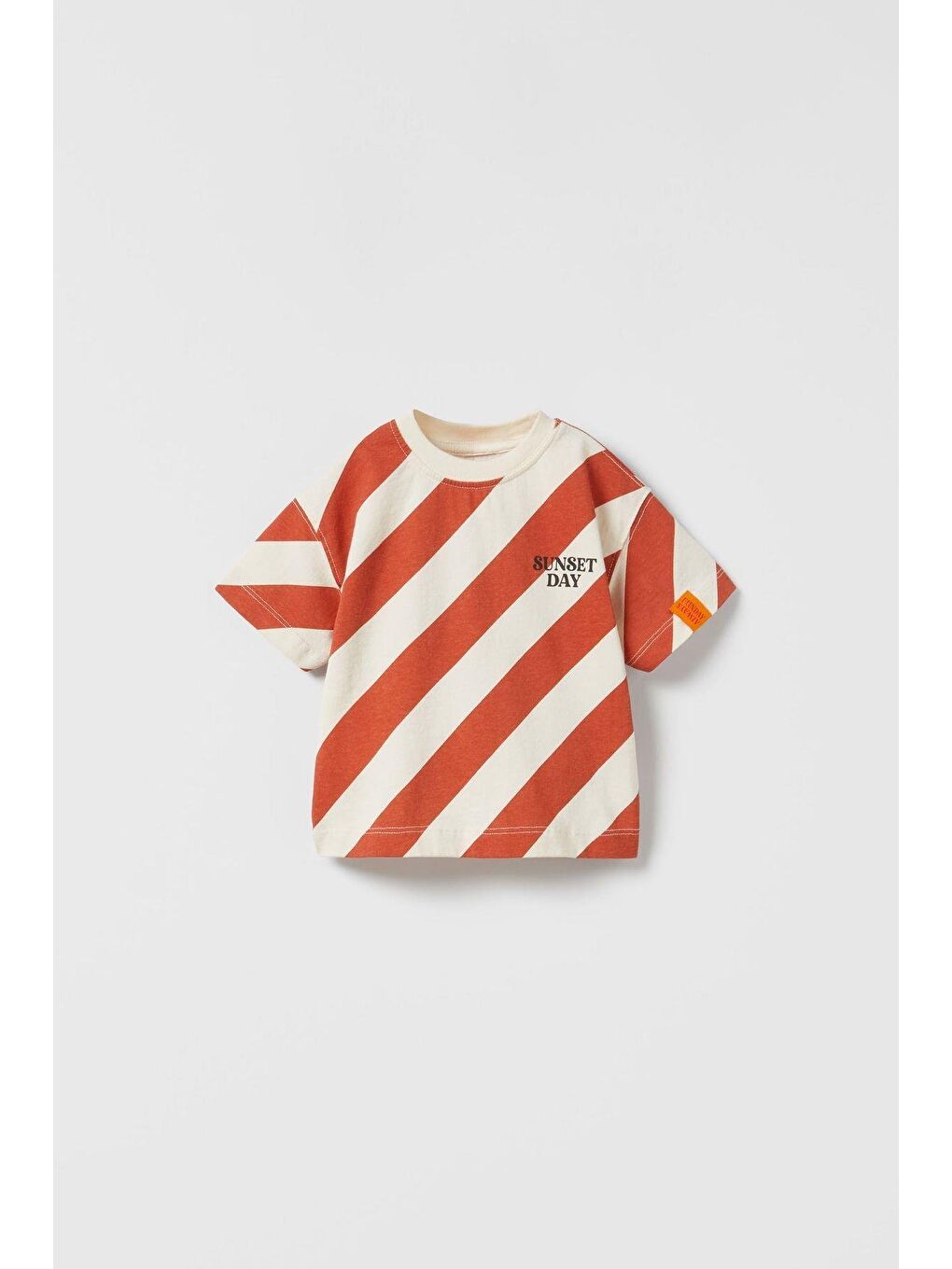 Karışık Erkek Çocuk Pamuklu Turuncu Çizgili T-Shirt Ve Bej Şort Takım-1