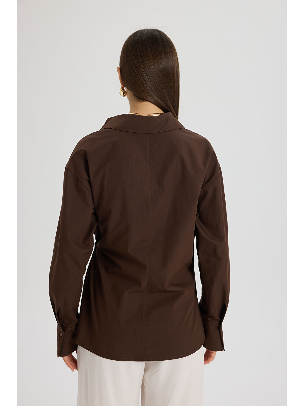 Kahverengi Bran Üçgen Kesim Kahve Gömlek-4