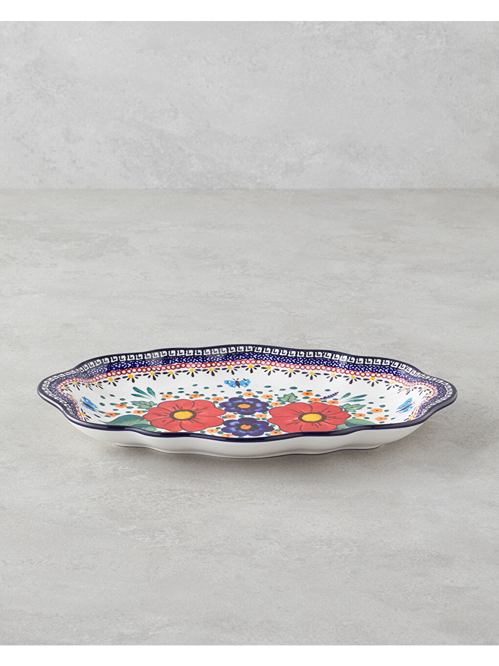 Beyaz Whimsy Stoneware Kayık Tabak 35 cm Renkli