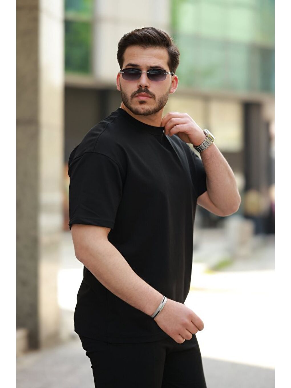 Siyah Erkek Kısa Kollu Basic Oversize Tshirt-1