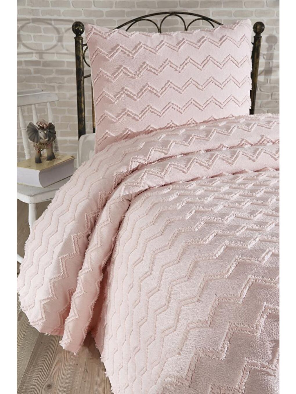 Karışık Lumpa 2 Parça Tek Kişilik Pike Takımı Pudra-2