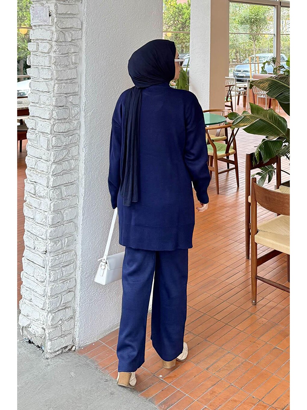 Dantel Cep Detaylı Triko Takım Lacivert-3