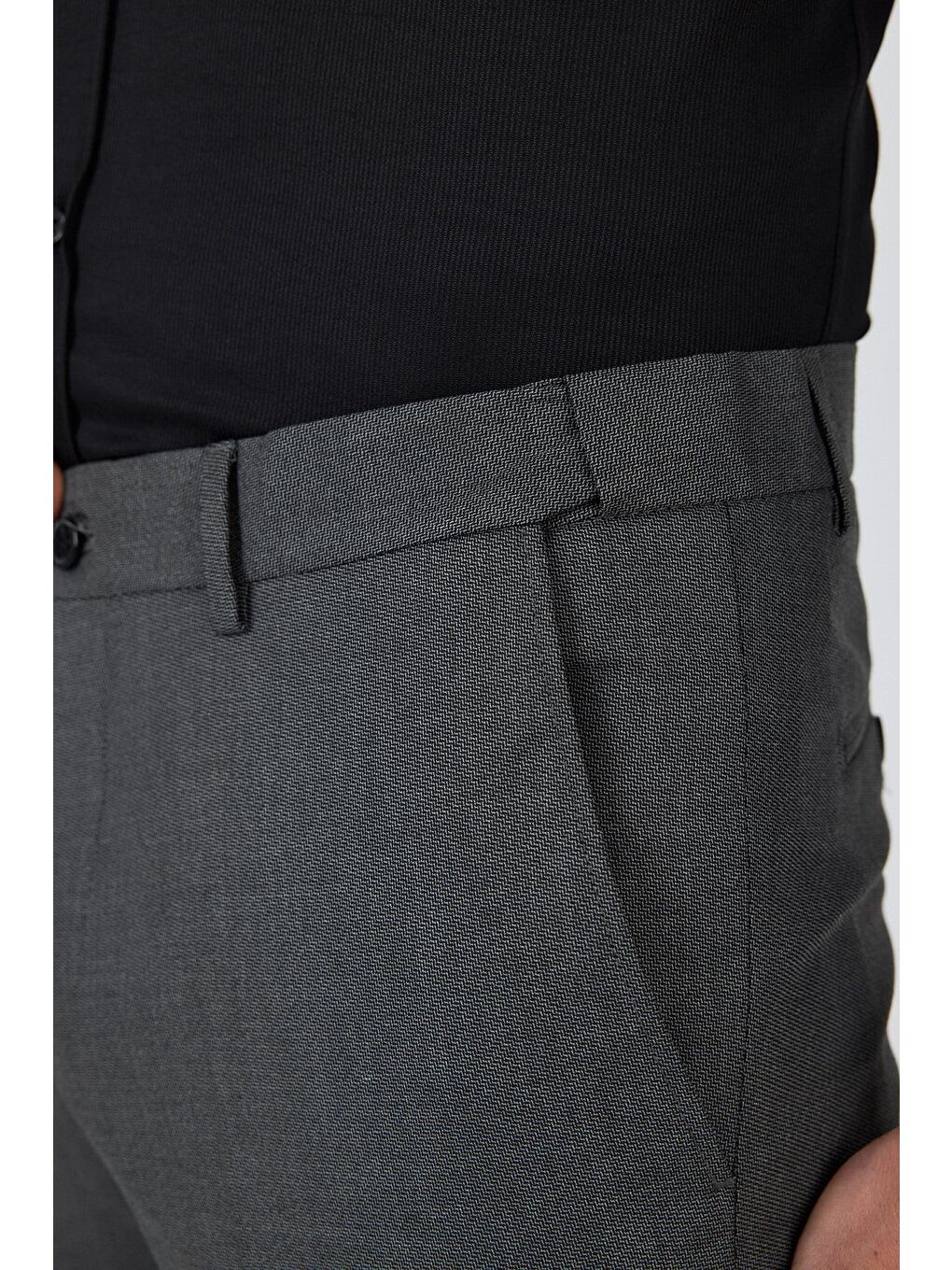 Siyah Filafil Yan Cep Açık Paça Slim Fit Ayarlanabilir Kemer Pantolon 1003250123-1