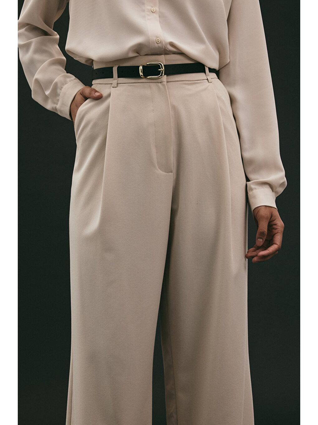 Bej Lena Palazzo Pantolon - Taş-4