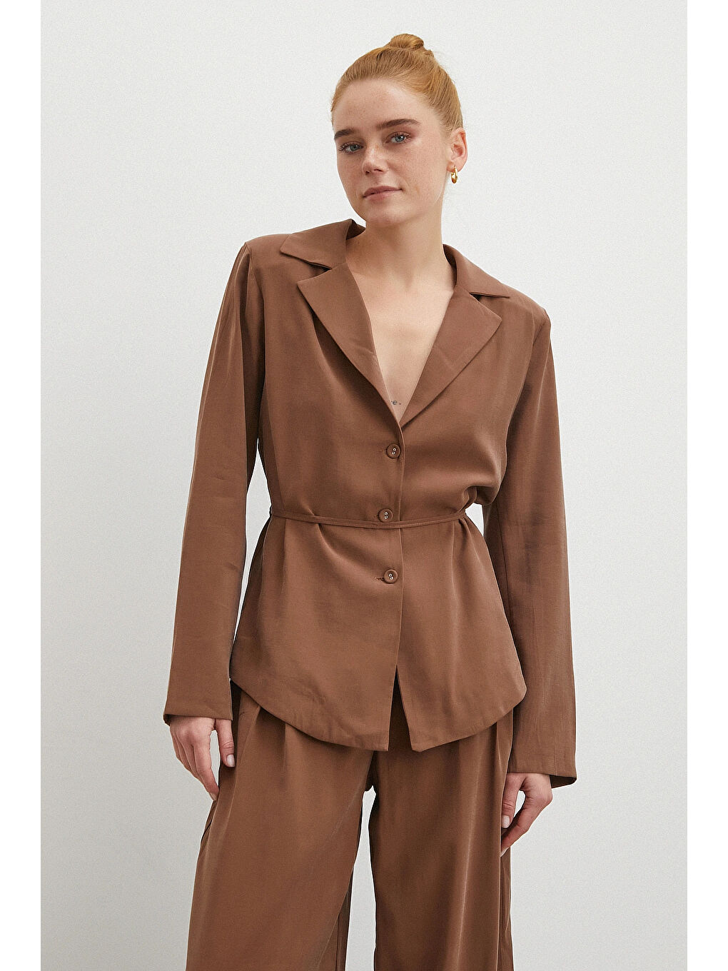 Karışık Gömlek Pantolon Modal Takım Kahve-3