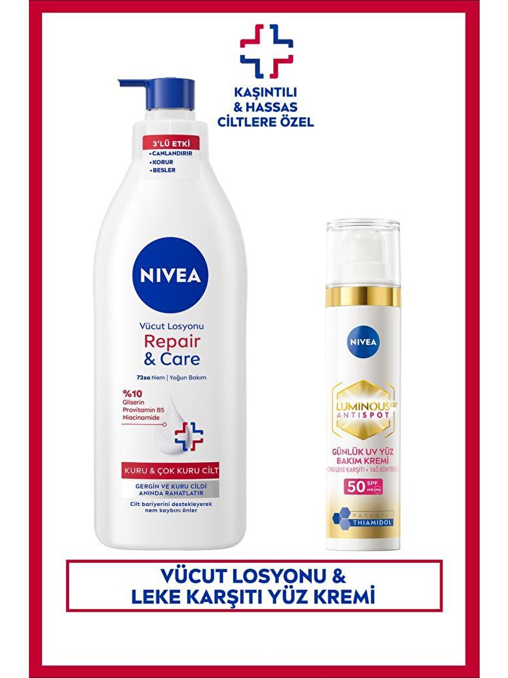 Repair&Care Nemlendirici Vücut Losyonu 400ml ve SPF50 Luminous630 Leke Karşıtı Gündüz Yüz Kremi 40ml