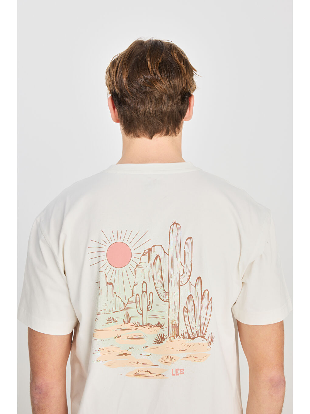 %100 Pamuk Relaxed Fit Geniş Kesim Bisiklet Yaka Ekru Tişört-2