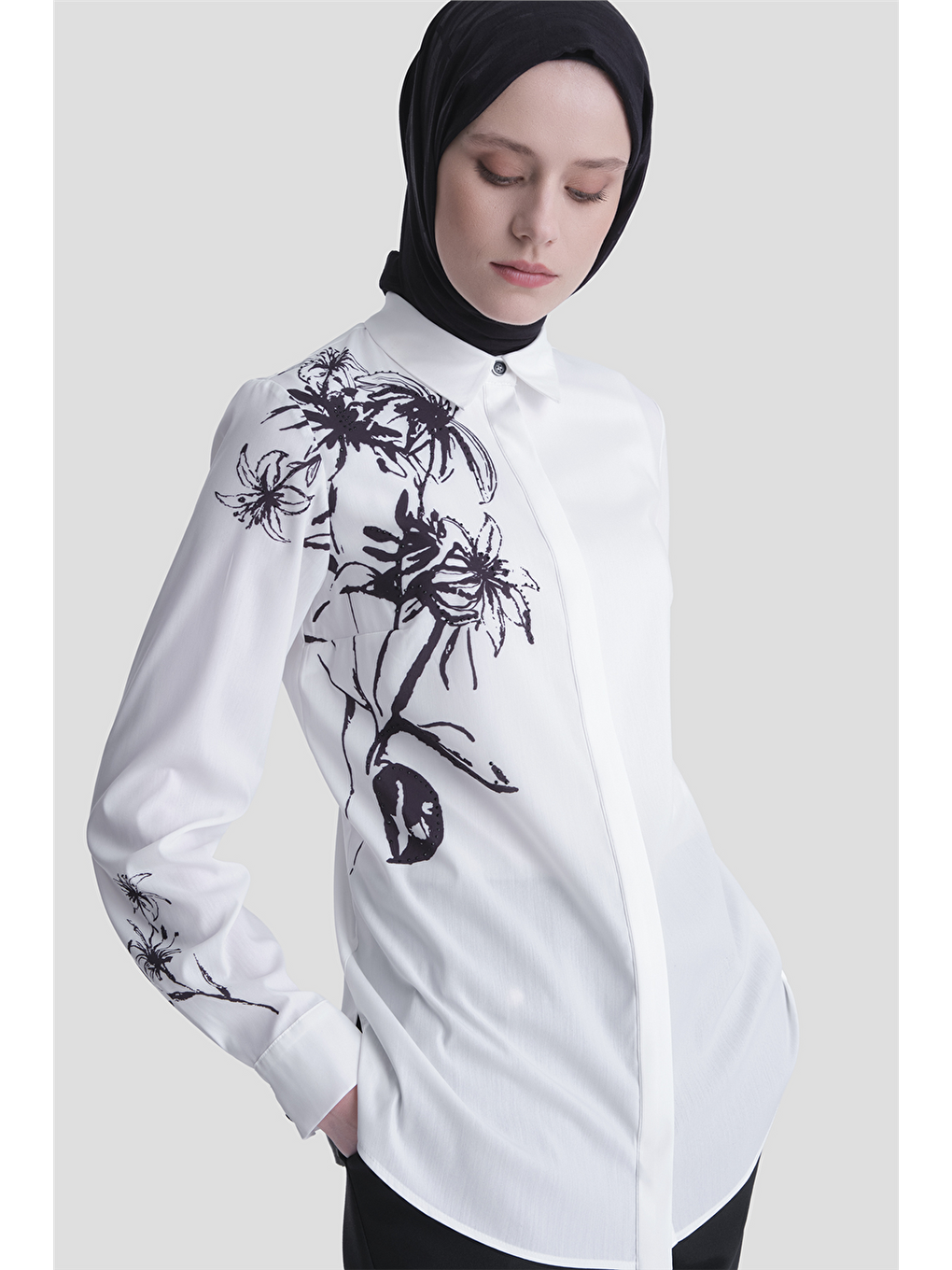 Çiçek Baskılı Tunik Ekru