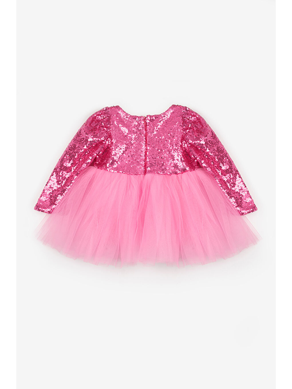 Fuşya Pullu Uzun Kollu Kız Bebek Elbise - Berry-1