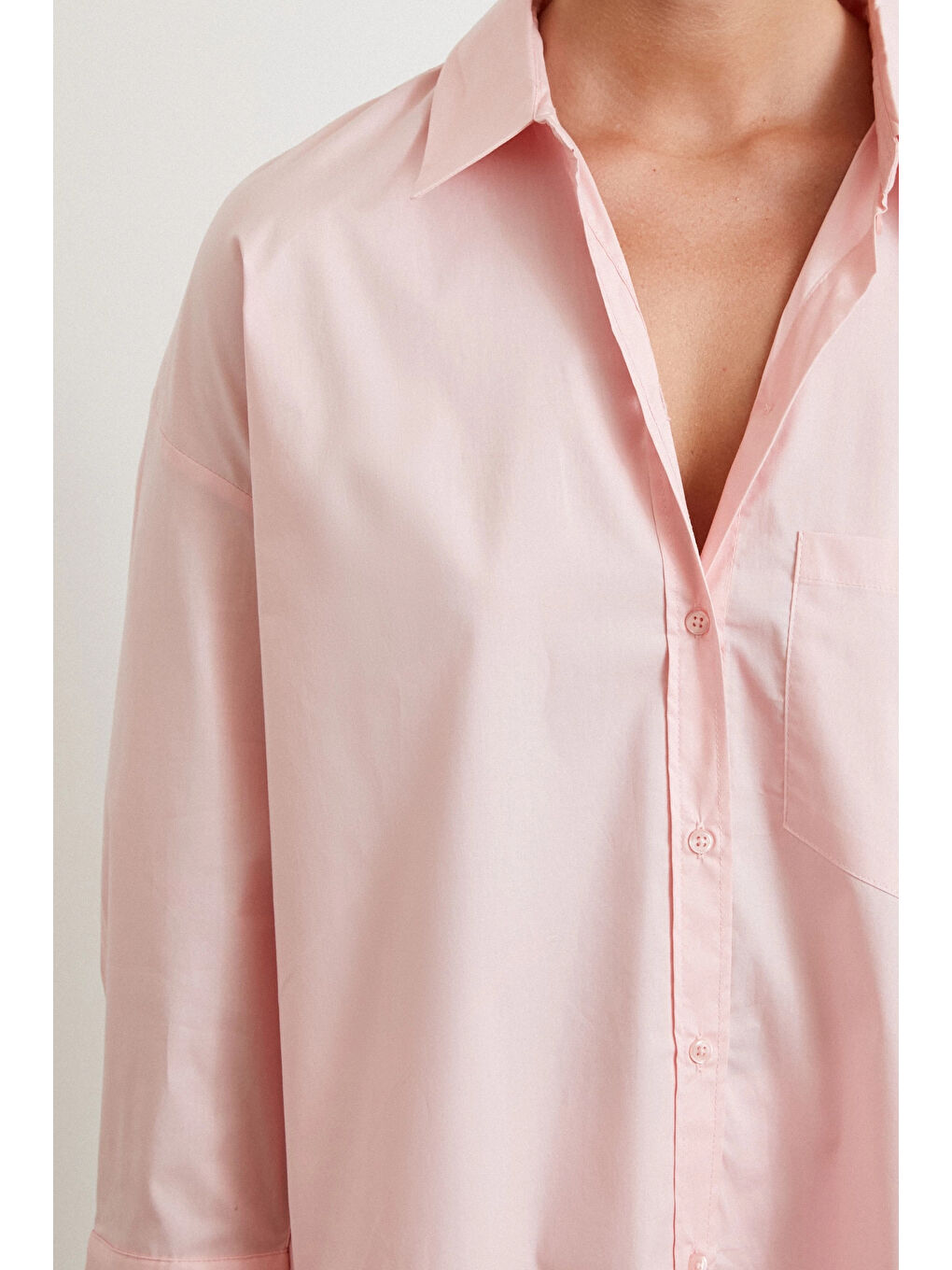 Pamuklu Klasik Gömlek Pembe-4