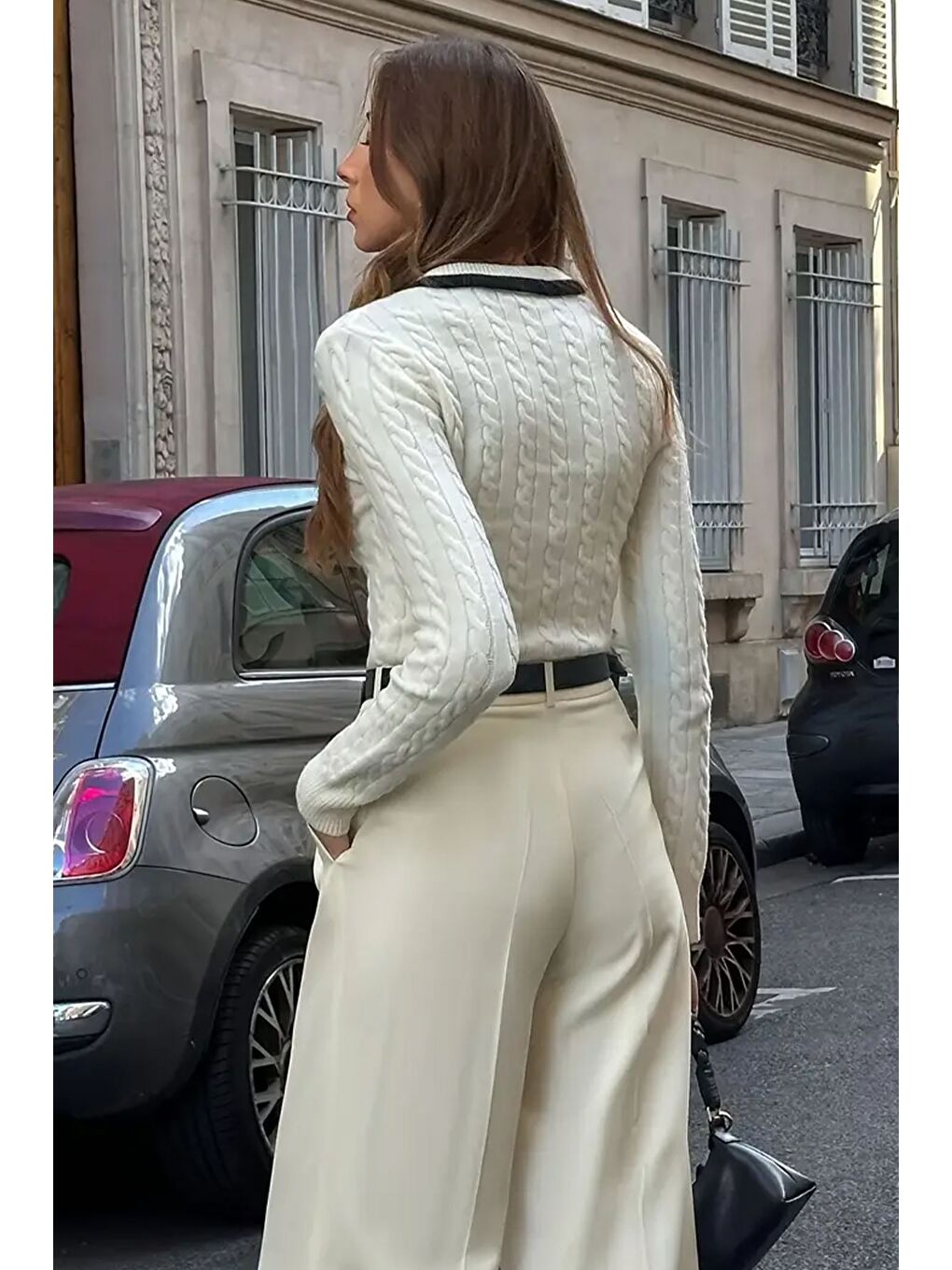 Ekru Polo Yaka Yarım Düğmeli Kadın Triko Kazak (s,m,l Uyumludur)-3