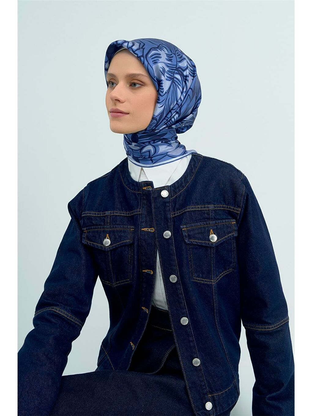 İndigo Saf İpek Twill Eşarp 9539D 31-1