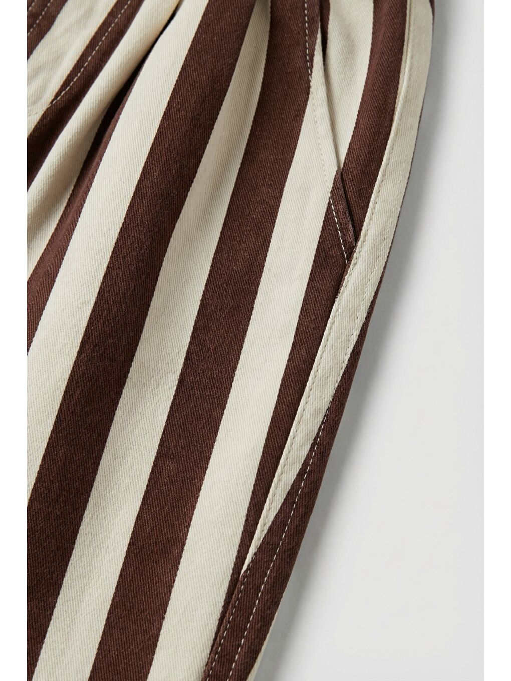 Karışık Unisex Oversize Çocuk Pamuklu Kahverengi Çizgili Pantolon - Elastik Belli-2