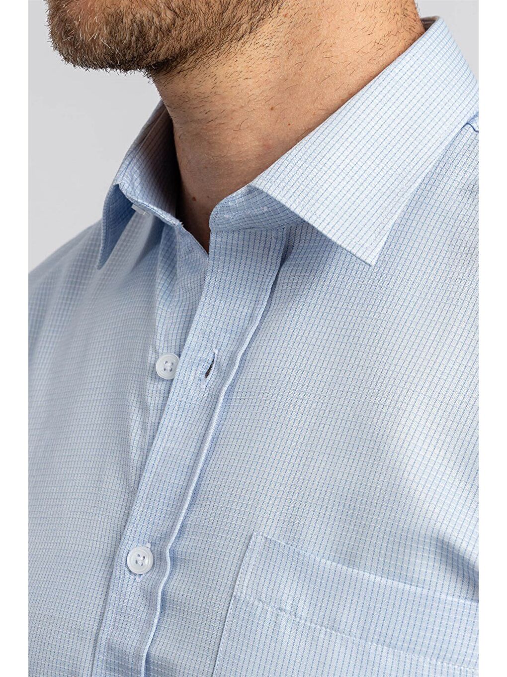 Erkek Regular Fit Normal Kesim Pamuklu Kolay Ütü Çizgili Mavi Gömlek-2