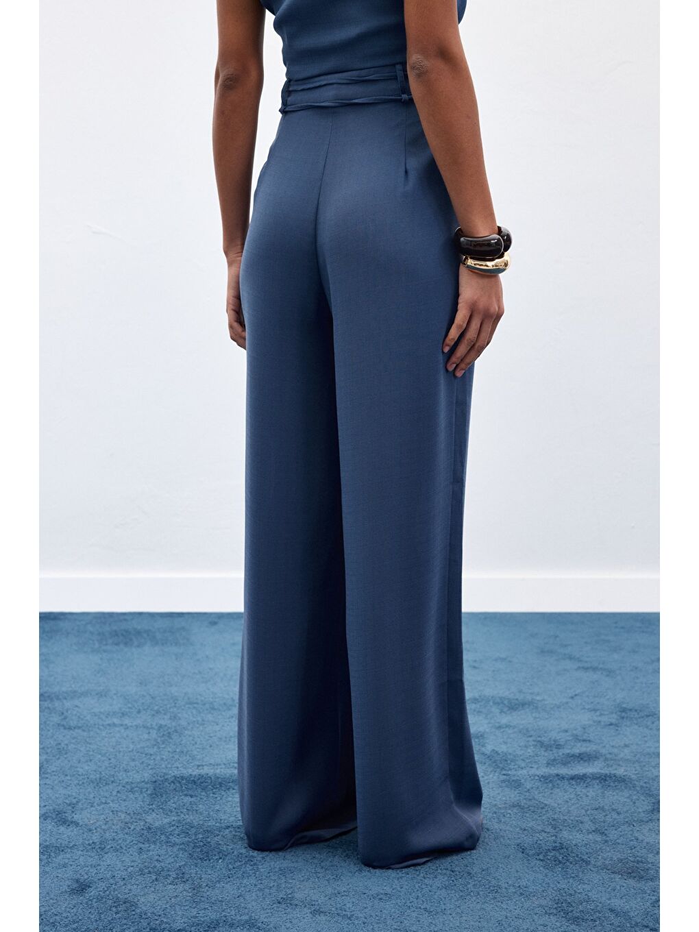 Kemerli Salaş Pantolon - İndigo-7