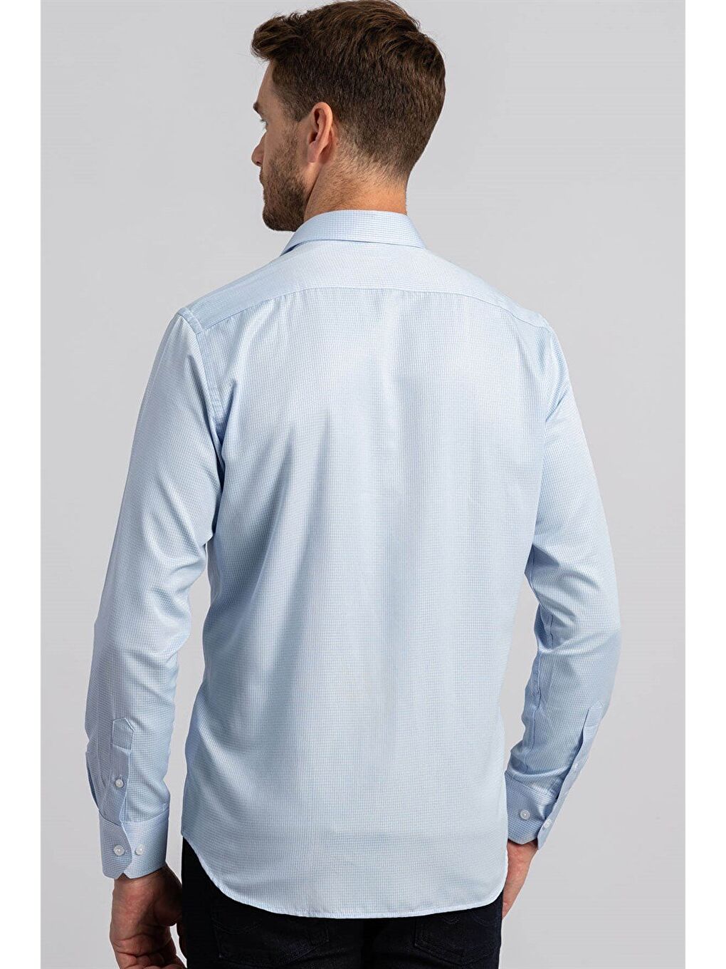 Erkek Regular Fit Normal Kesim Pamuklu Kolay Ütü Çizgili Mavi Gömlek-3