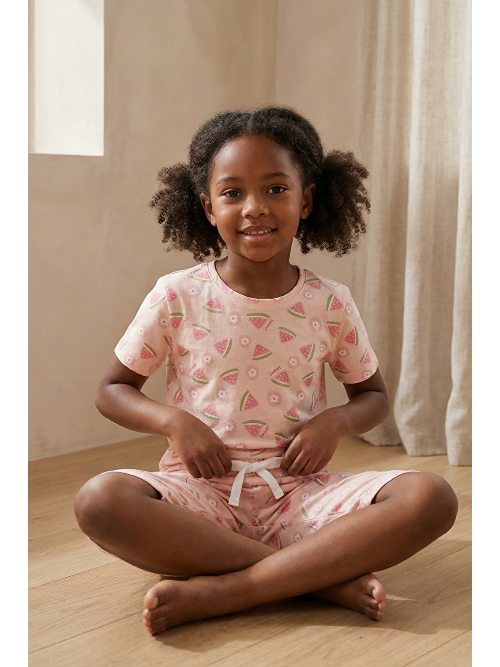 Karışık Karpuz Desenli Çocuk Şortlu Pijama Takımı-1