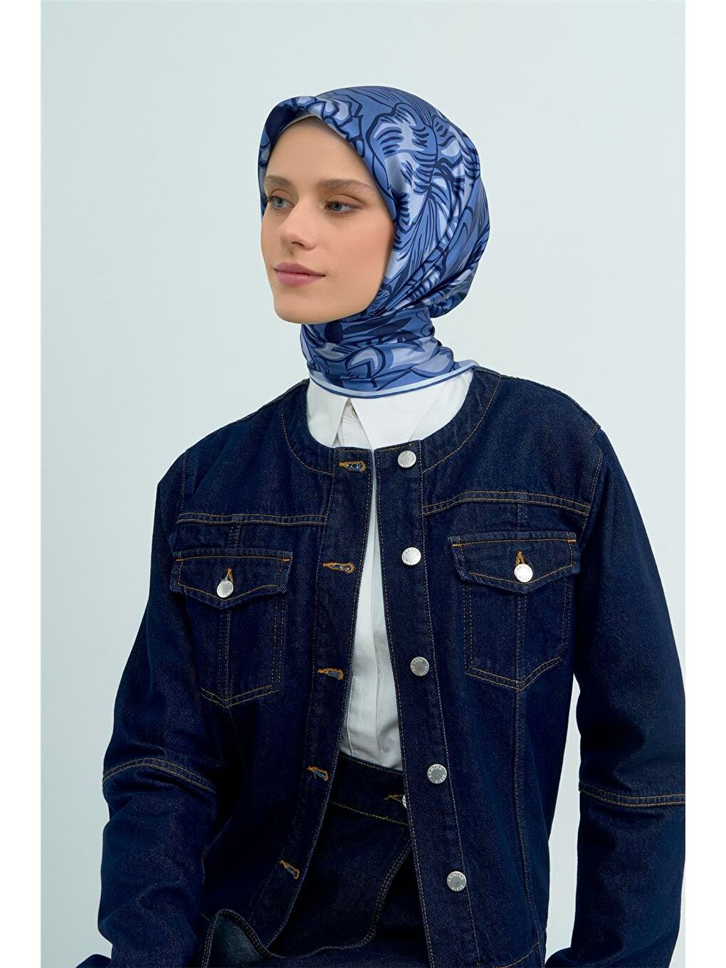 İndigo Saf İpek Twill Eşarp 9539D 31-2