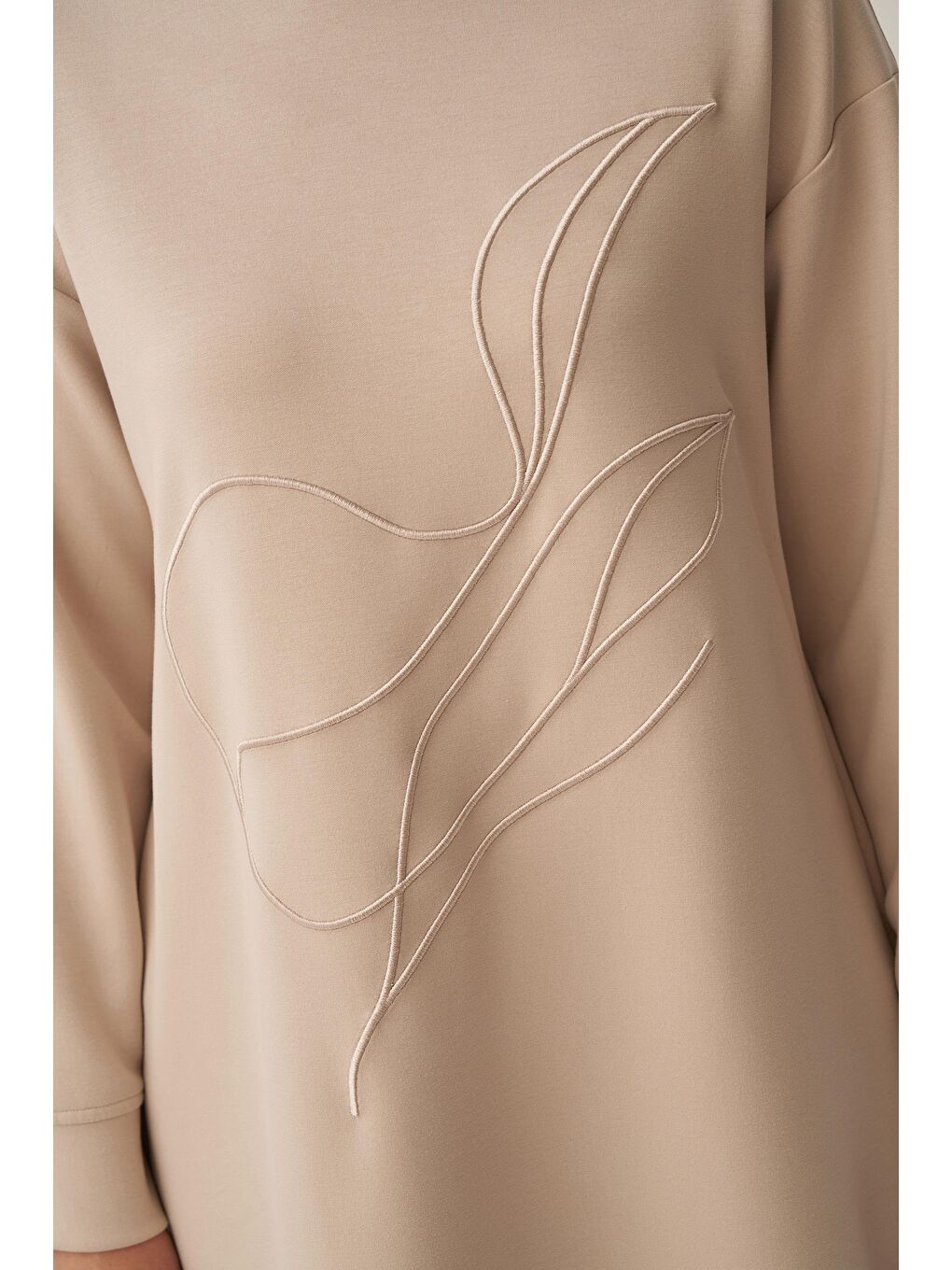 Bej Taş-Yumuşak Dokulu Nakışlı Sweatshirt-5