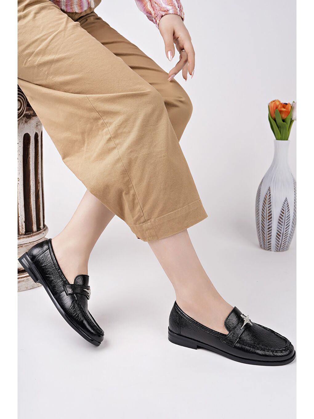 Siyah ARROW Tokalı Kadın Günlük Loafer Ayakkabı-6