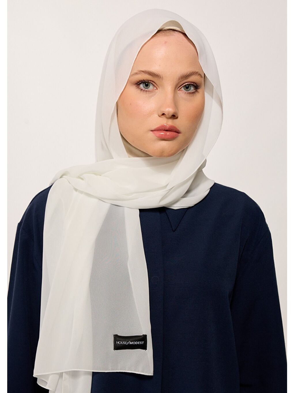 Tesettür Şal - Şifon - Beyaz-1