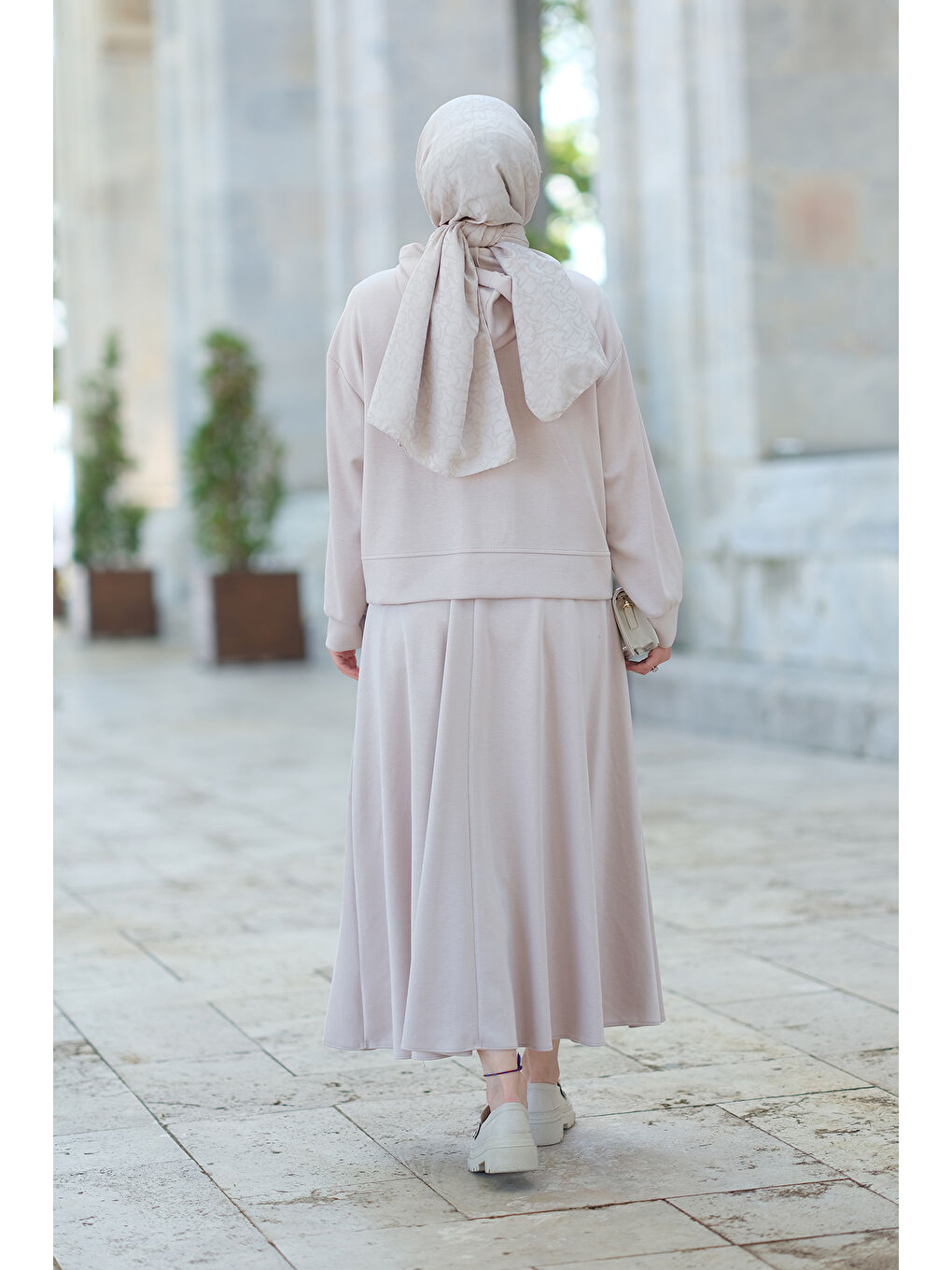 Kapüşonlu Etekli İkili Takım Bej-3