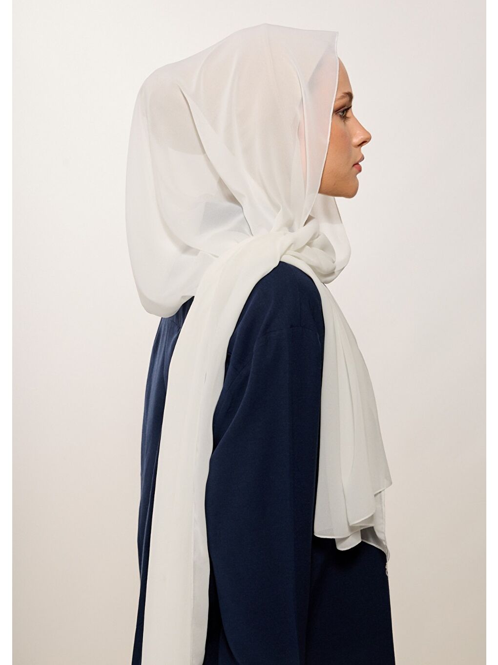 Tesettür Şal - Şifon - Beyaz-2
