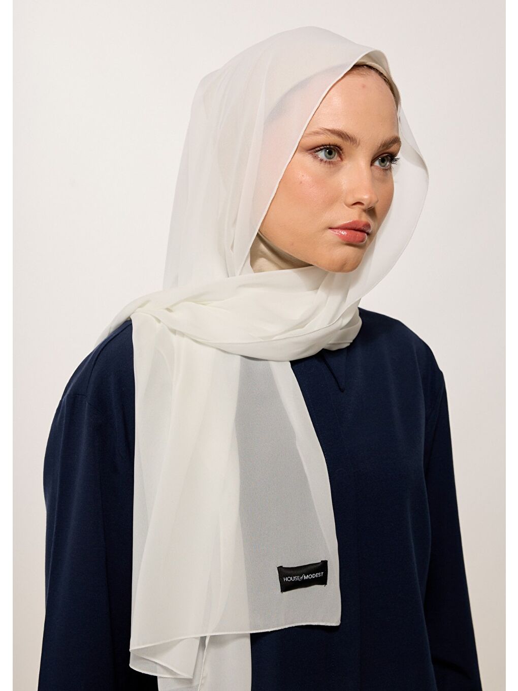 Tesettür Şal - Şifon - Beyaz-3