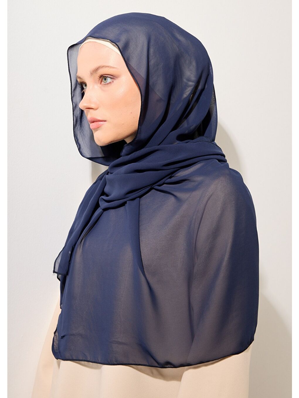 Tesettür Şal - Şifon - Lacivert-2