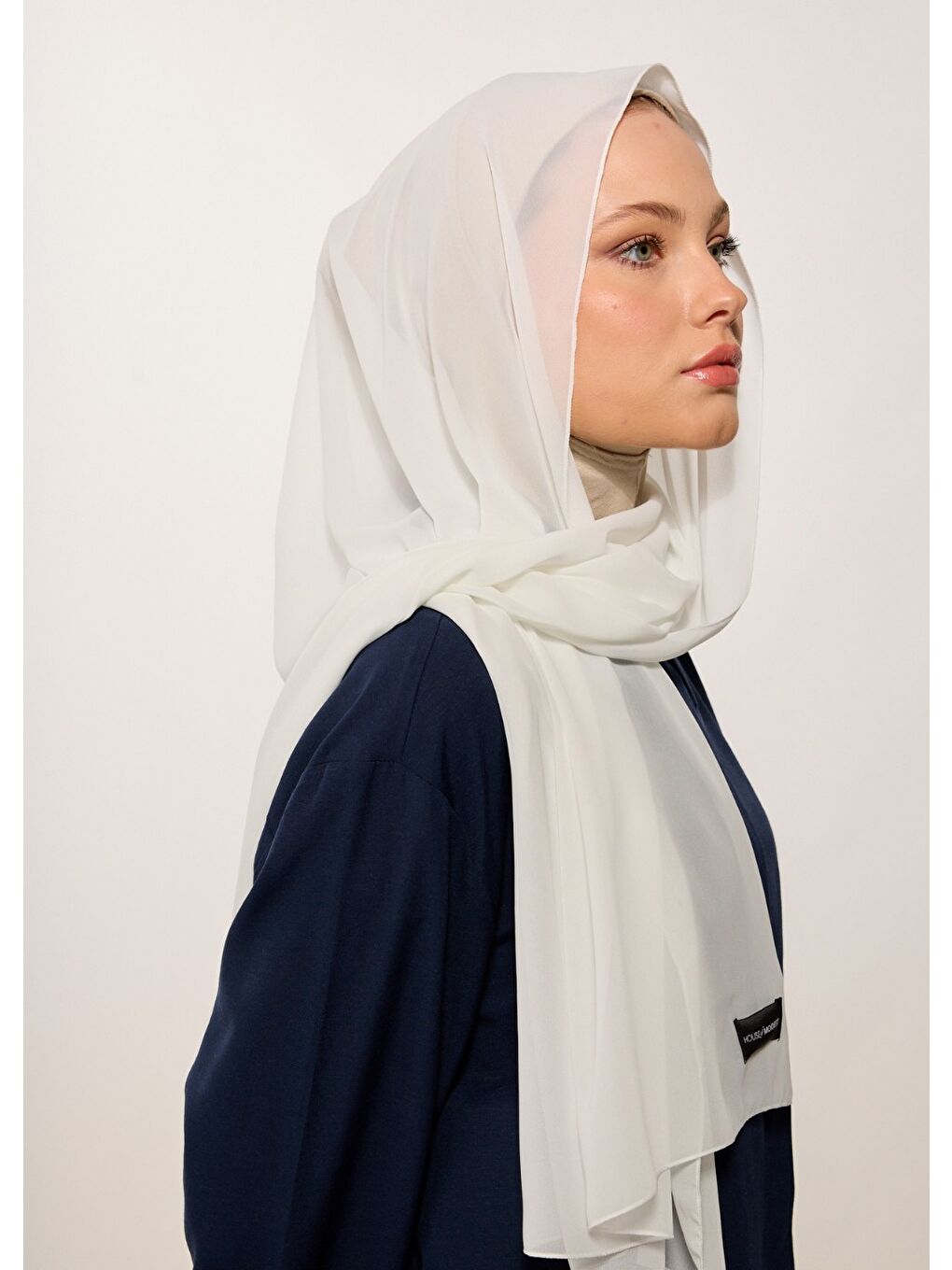 Tesettür Şal - Şifon - Beyaz-4