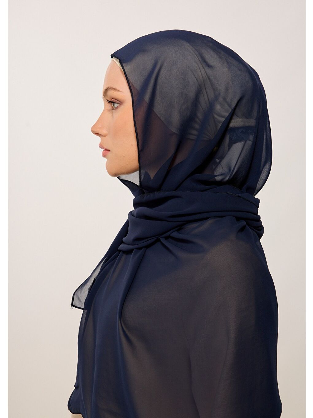 Tesettür Şal - Şifon - Lacivert-4