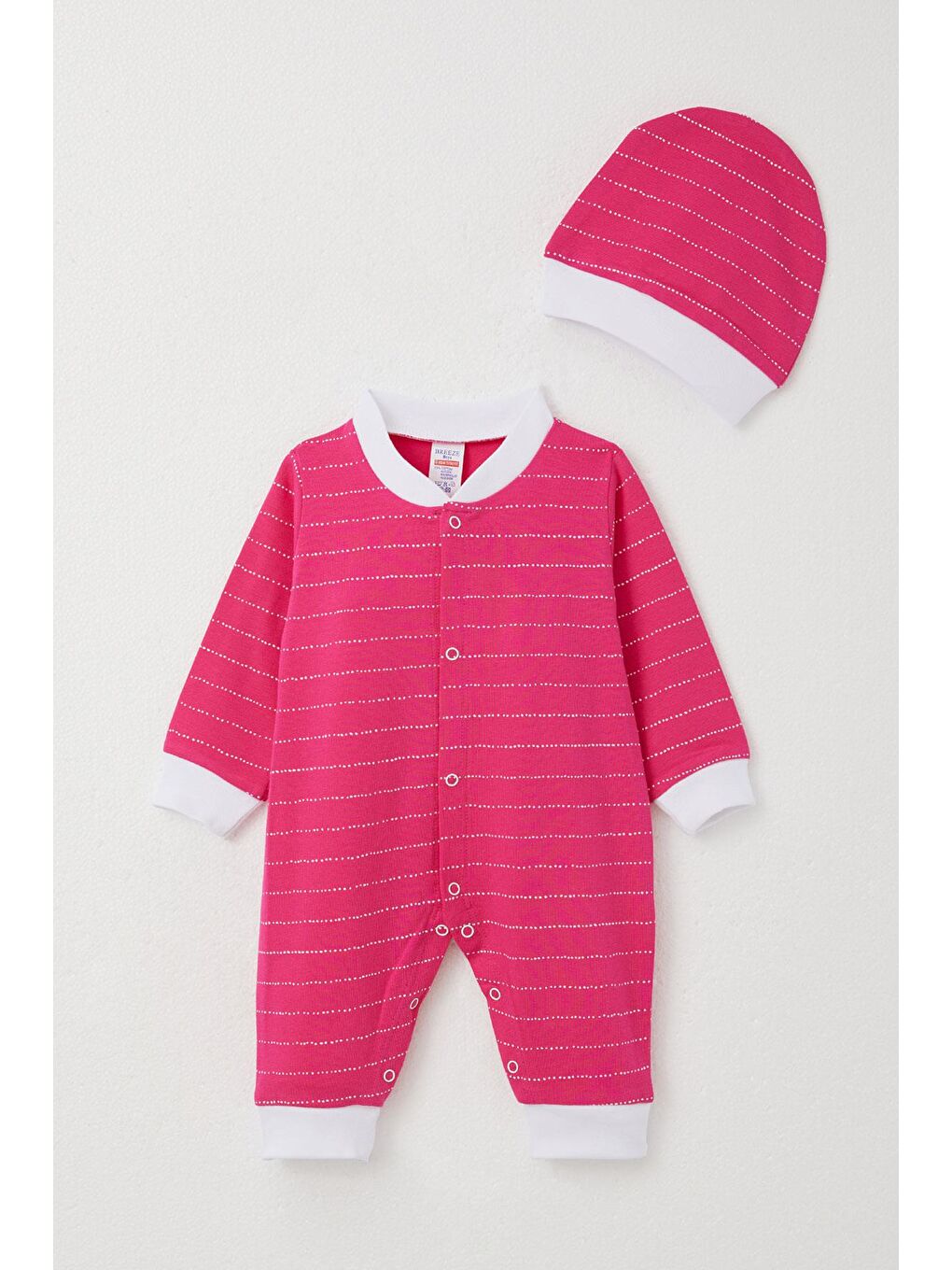 Kız Bebek Tulum Çizgili Fuşya (0-6 Ay)