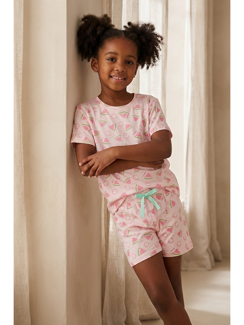 Karışık Karpuz Desenli Çocuk Şortlu Pijama Takımı-3