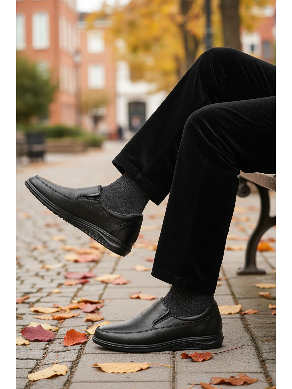 Siyah Hakiki Deri İçi Kürklü Kaymaz Erkek Casual Ayakkabı 472 M-2