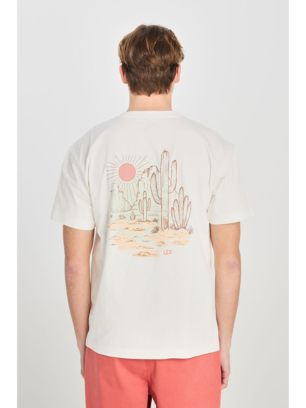 %100 Pamuk Relaxed Fit Geniş Kesim Bisiklet Yaka Ekru Tişört-4