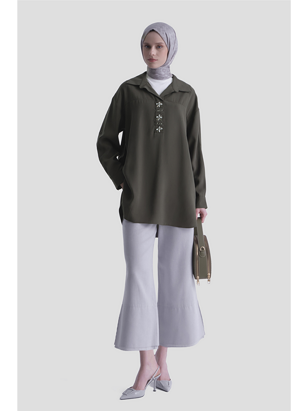 Taş İşlemeli Tunik Haki-1