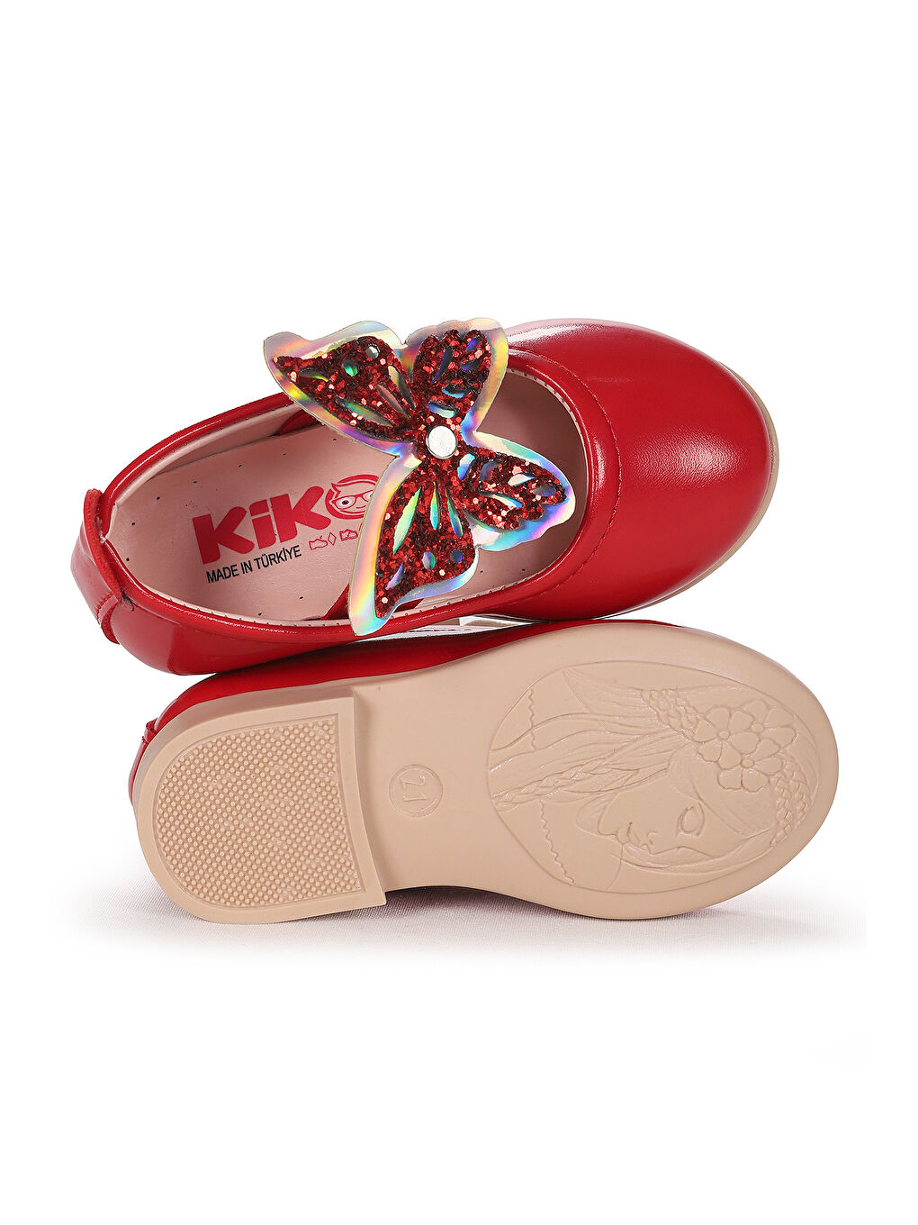 Kırmızı Menz Rugan Kelebek Lastikli Kız Bebek Babet Ayakkabı-4