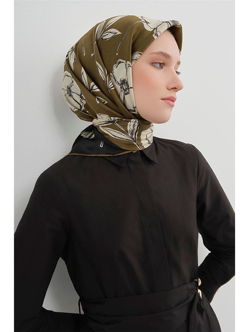 Haki Saf İpek Sura Eşarp 9536D 35