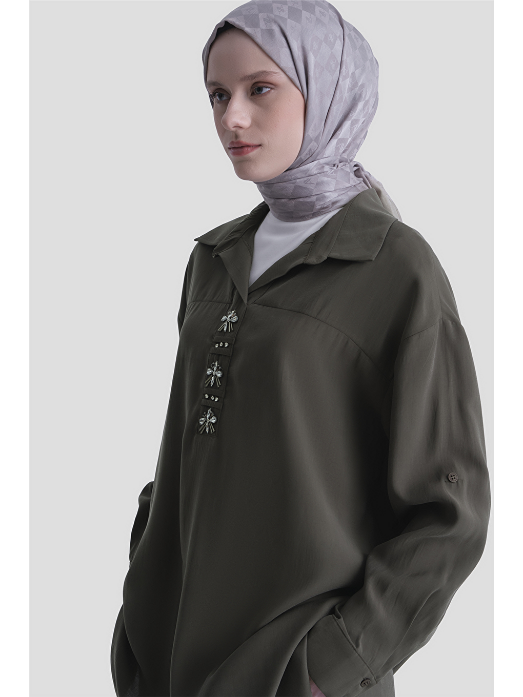 Taş İşlemeli Tunik Haki-2