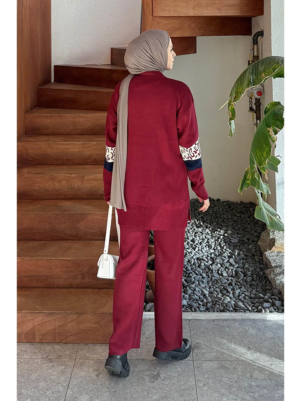 Desenli Triko Takım Bordo-3