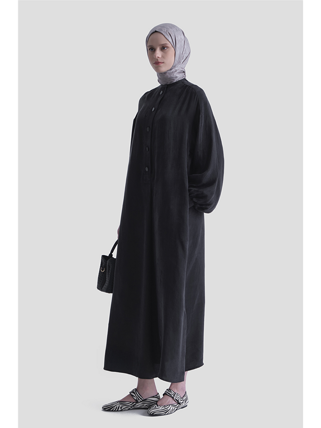 Oversize Kupra Elbise Siyah-1