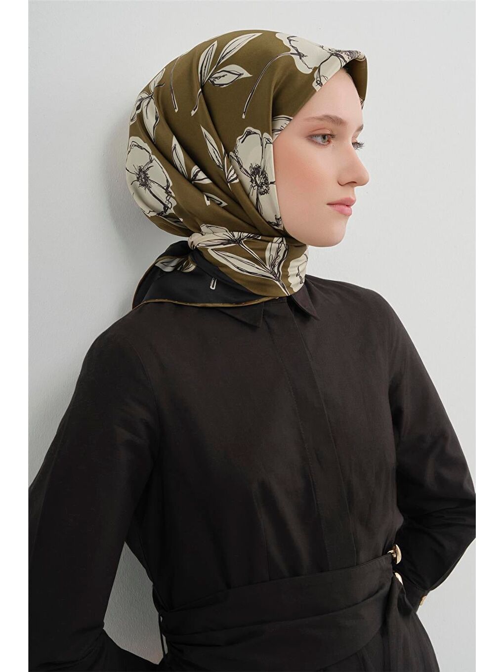 Haki Saf İpek Sura Eşarp 9536D 35-1